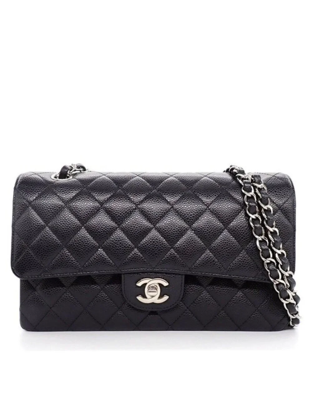 Chanel Shoulder Bag Quilted 25 11.12 Classic Black Caviar Leather